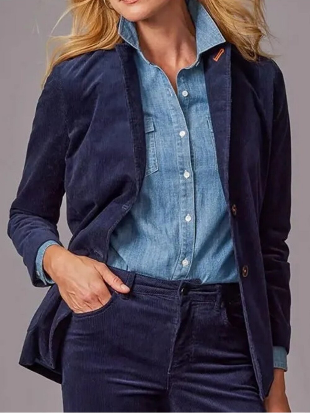 J.Mclaughlin Womens Aubrey Blazer Jacket Size L Navy Corduroy Preppy Academia